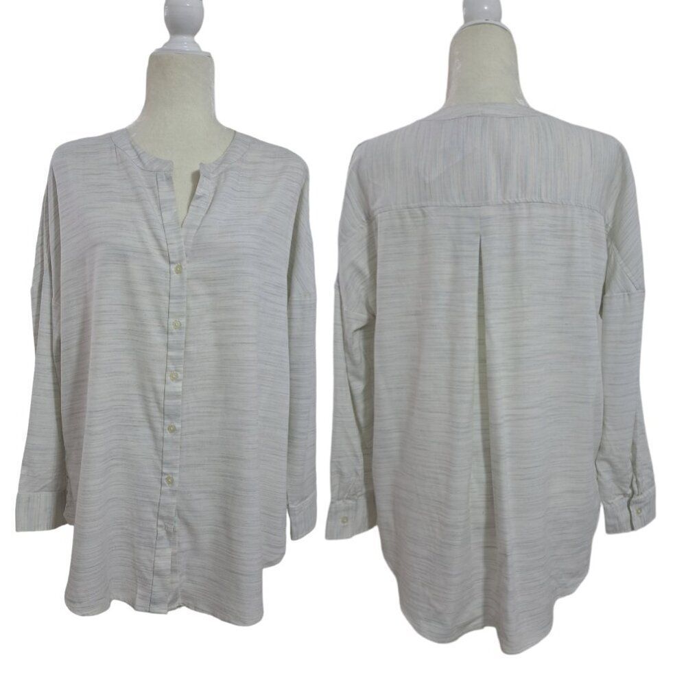 Loft Women's Long Sleeve Heather Grey Ivory Button Up Relax Fit Office Sz Small